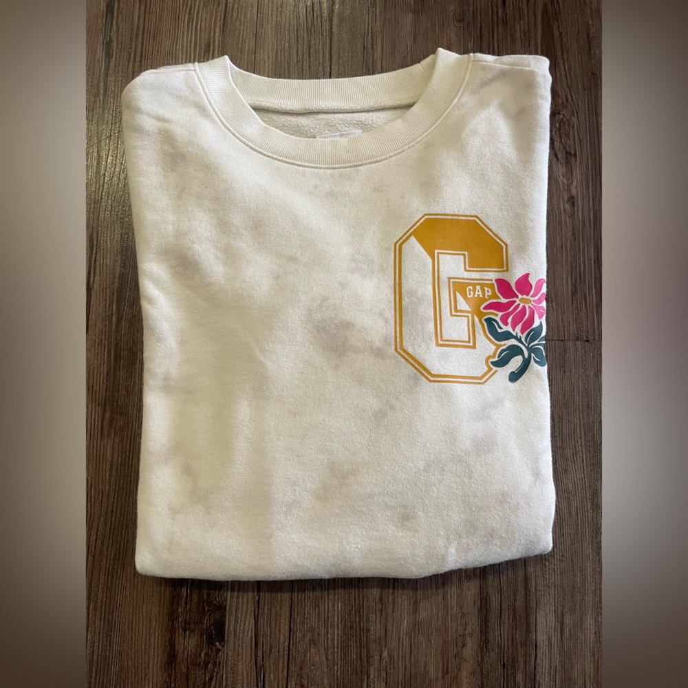 GAP KIDS Girls Cream Sweatshirt with Gold and Floral Accents